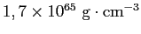 $1,7 \times 10^{65}~\textrm{g}\cdot
\textrm{cm}^{-3}$